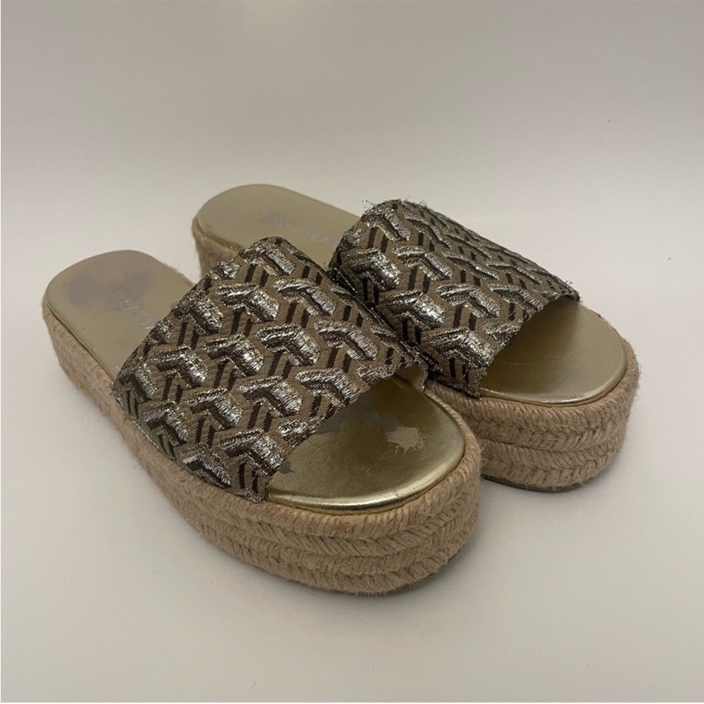 Prada Espadrille Platform Slide Sandals Metallic Womens Size 7.5 Designer - Picture 14 of 15
